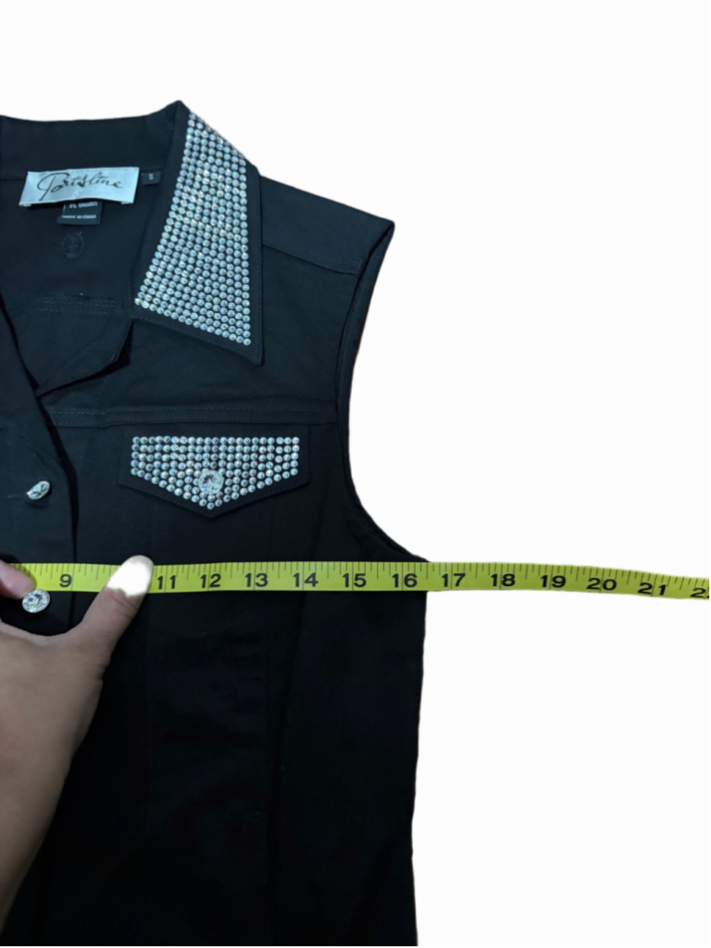 Parisline Black Denim Rhinestone Bling Vest Women's Small - Picture 8 of 9